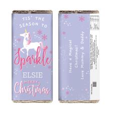 Personalised Unicorn Christmas Milk Chocolate Bar